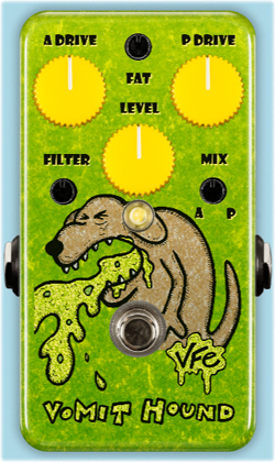 VFE Vomit Hound overdrive pedal - graphics by Nigel Honney-Bayes